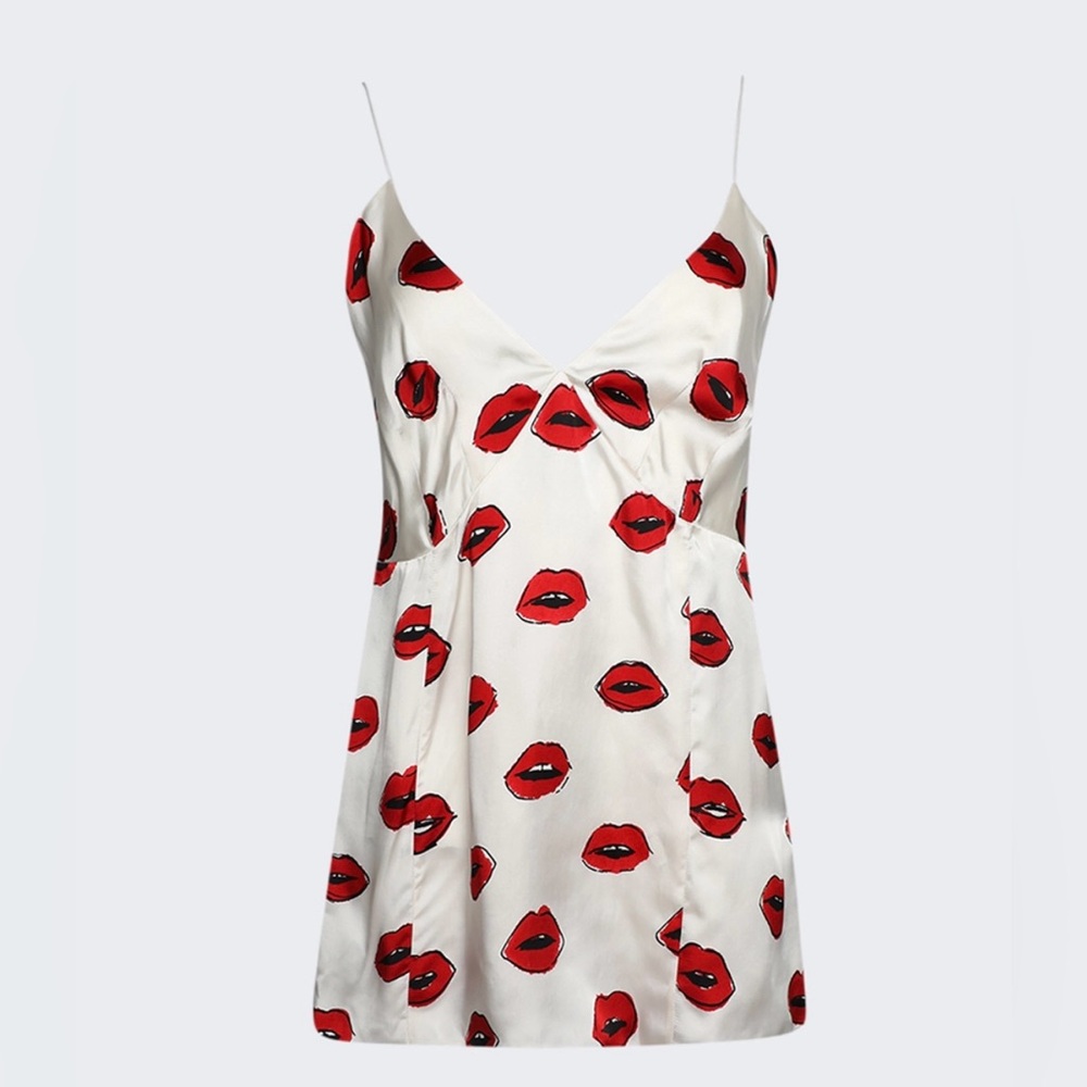 KHAITE Grisella lip-print satin cami top